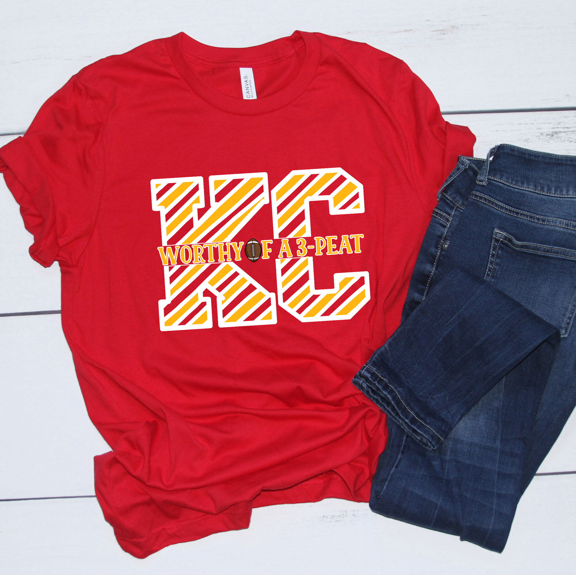 KC Worthy of Three Peat Tee or Sweatshirt