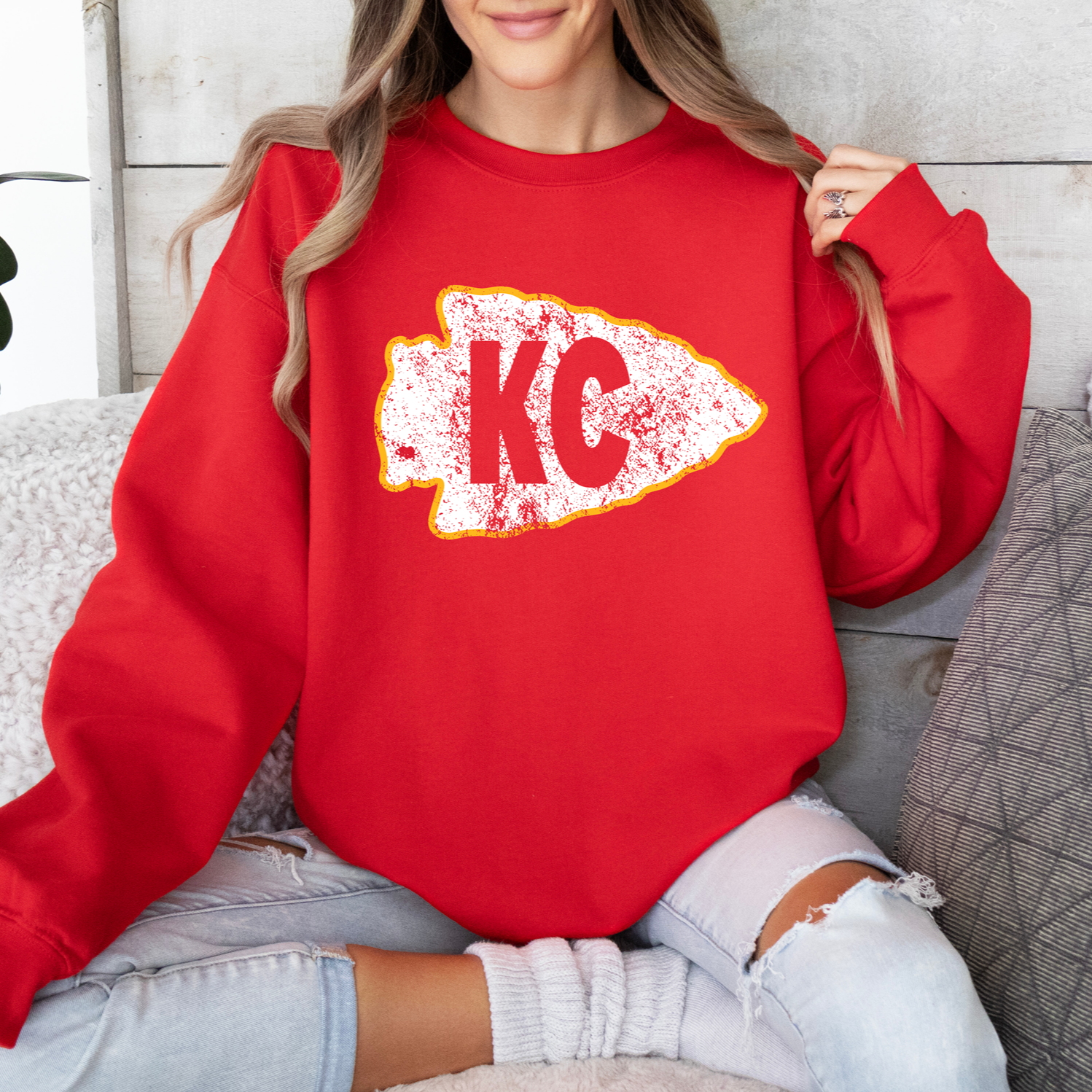 KC Grunge Arrowhead Tee or Sweatshirt