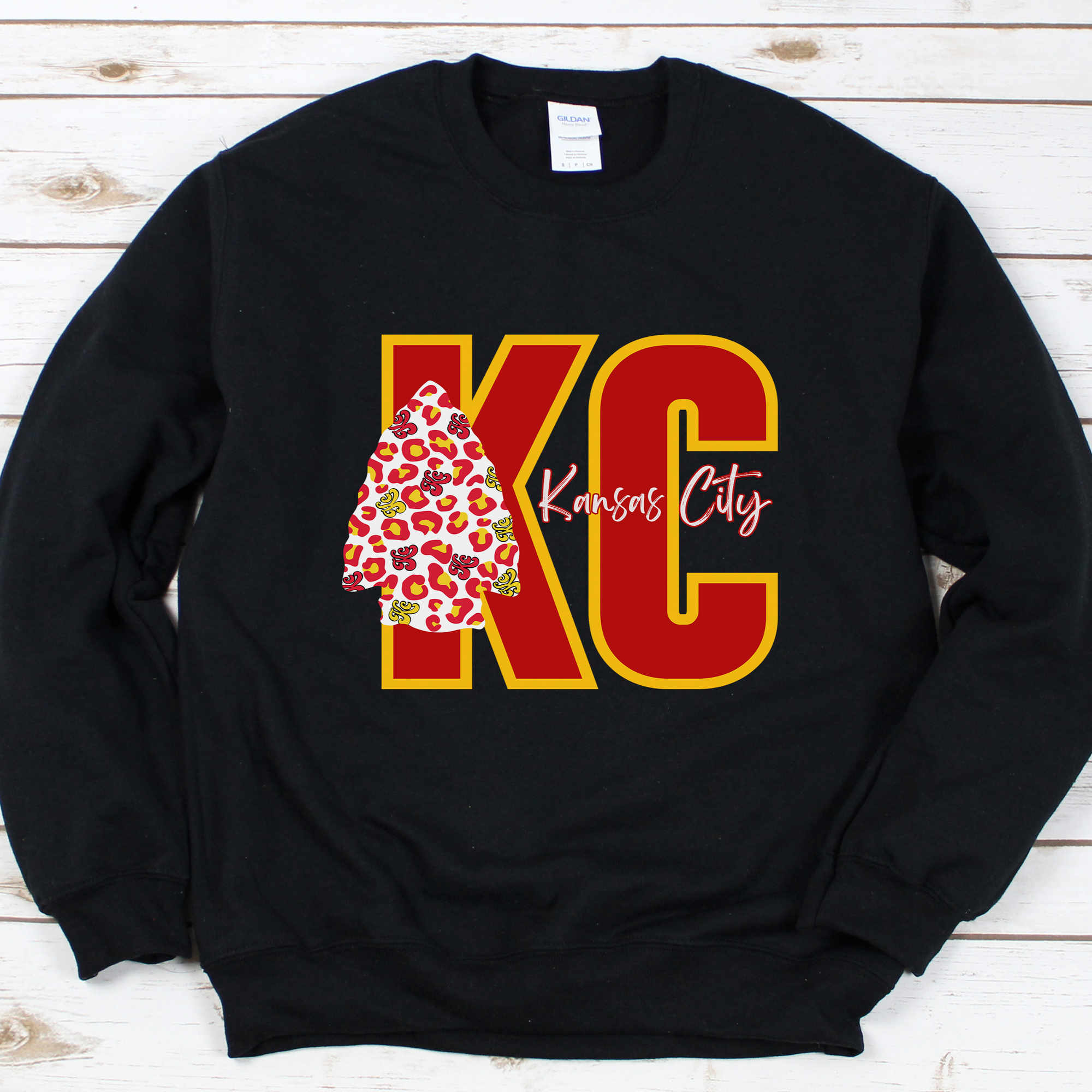 Kansas City Leopard Vertical Arrowhead Tee OR Sweatshirt